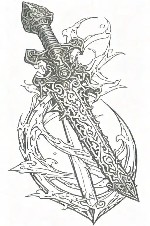 Sword With Eyes Reflecting In Blade