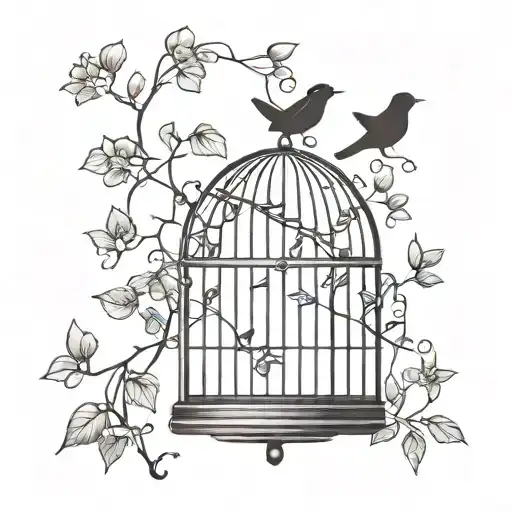 A Bird Cage With Wisteria Flowers And Ivy Vines