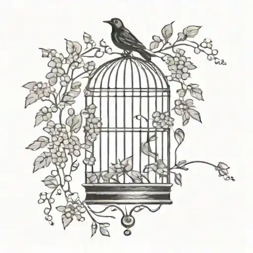 Bird Cage With Wisteria Flowers And Ivy Vines