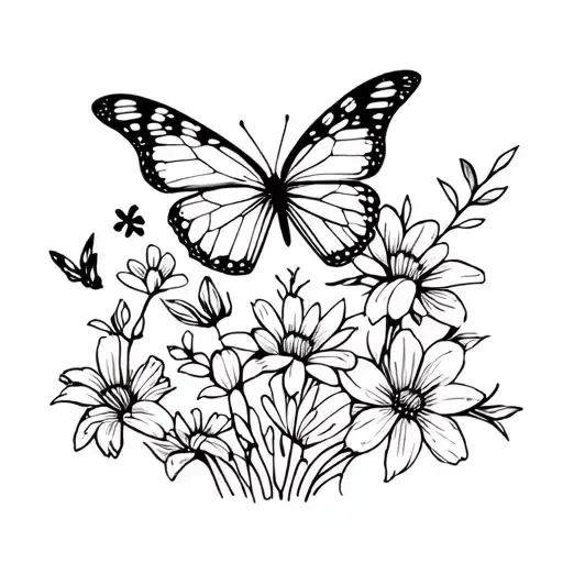 Flowers Butterfly And Lettering