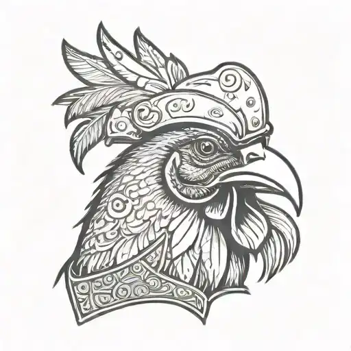 Tattooed Rooster Wearing A Welding Hood