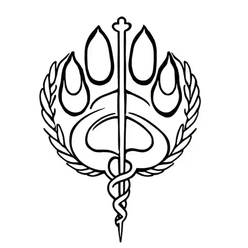 Dog's Paw Ink Surrounded By Veterinary Caduceus Symbol