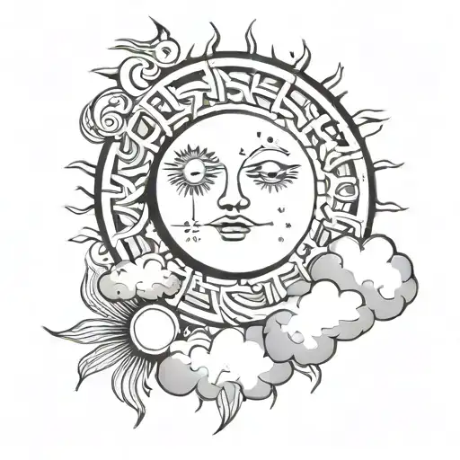 Sun And Moon Intertwined With Clouds