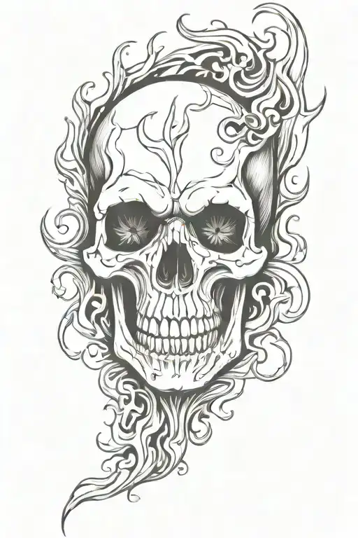 Skull And Flames Left Arm Sleeve