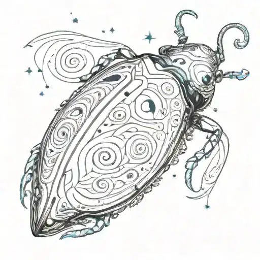 Side Profile Space Beetle Surrounded By Swirls And Stars