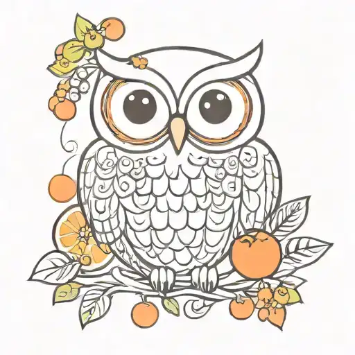 Simple Beautiful Owl With Fruits And Flowers