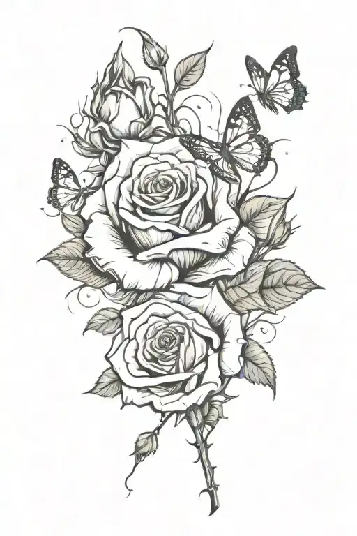 Rose Wrapped With Thorns And Butterflies Around It