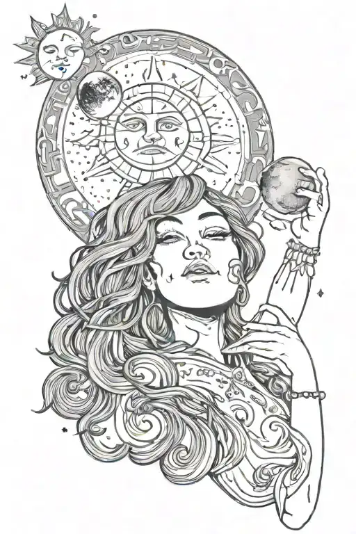 Girl Holding Up A Sun And Moon Merging Together