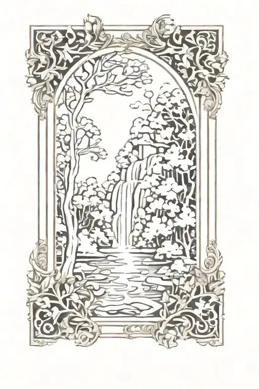 Renaissance Style Gold Frame With Fairy Forest And Waterfall Inside