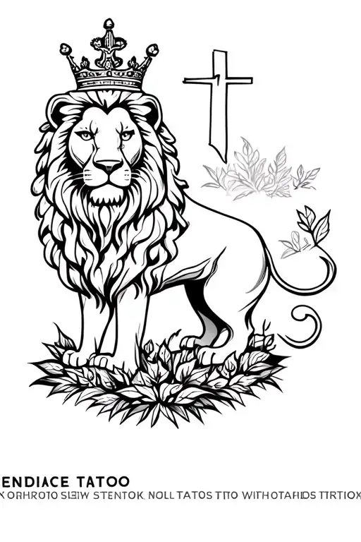 Lion With A Crown With A Cross Surrounded By A Lot Of Nature
