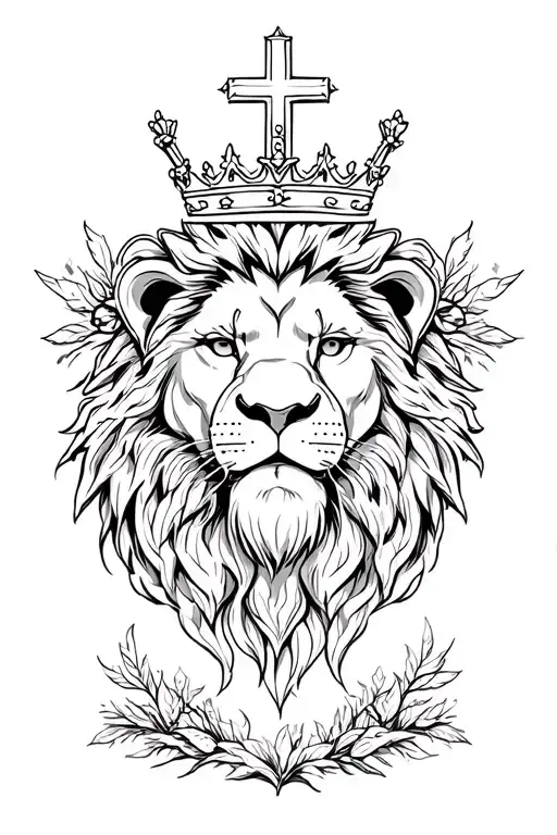 Lion With A Crown With A Cross Surrounded By A Lot Of Nature