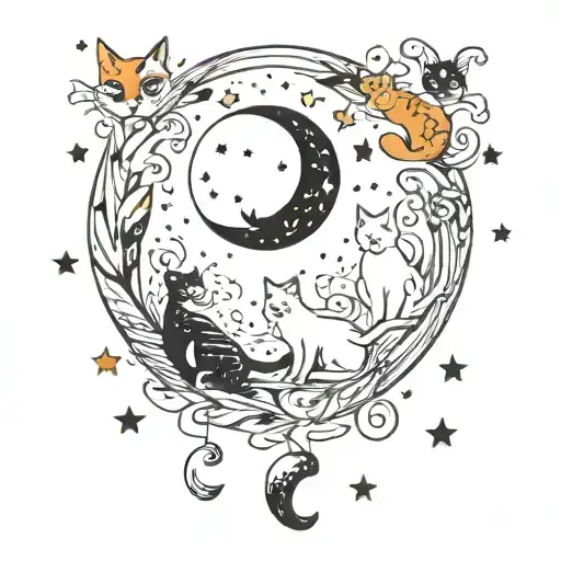 Moon And Cats Orange And Black