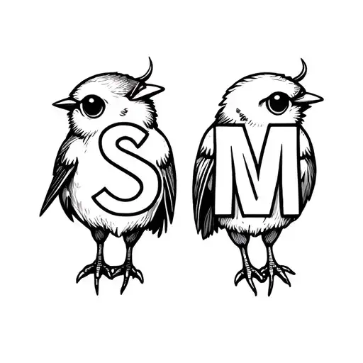 Including English Letter With Desing S And M On A Cute Bird