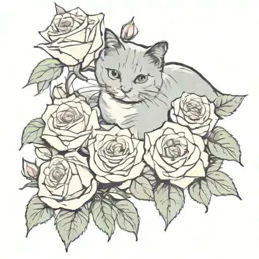Cat And Roses