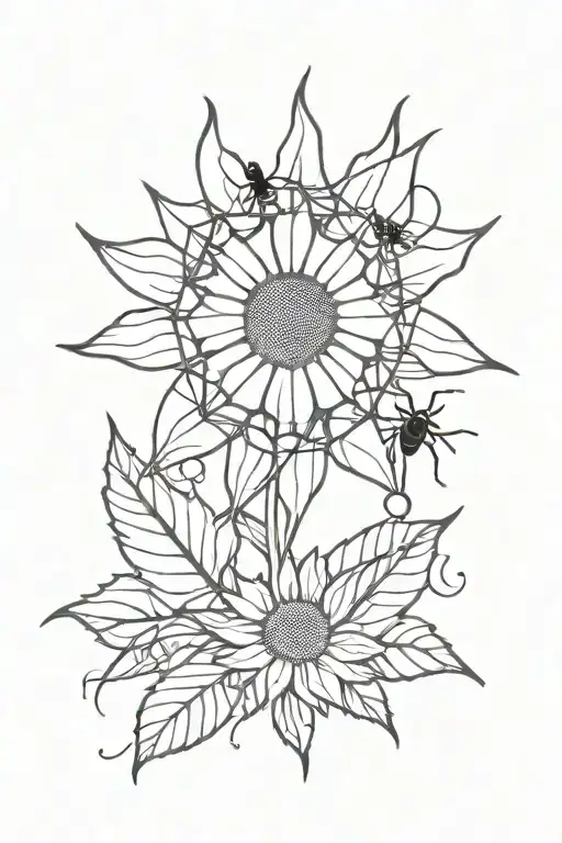 Sunflower And Spiders Web