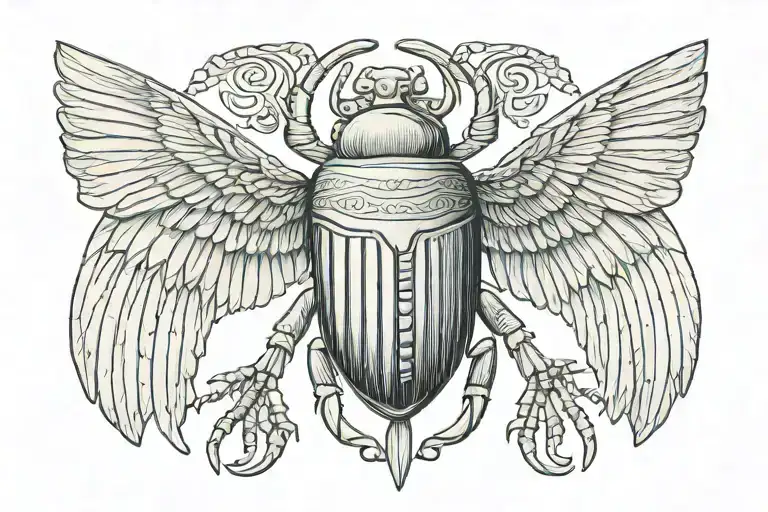 Sacred Egyptian Scarab With Open Wings Tattoo