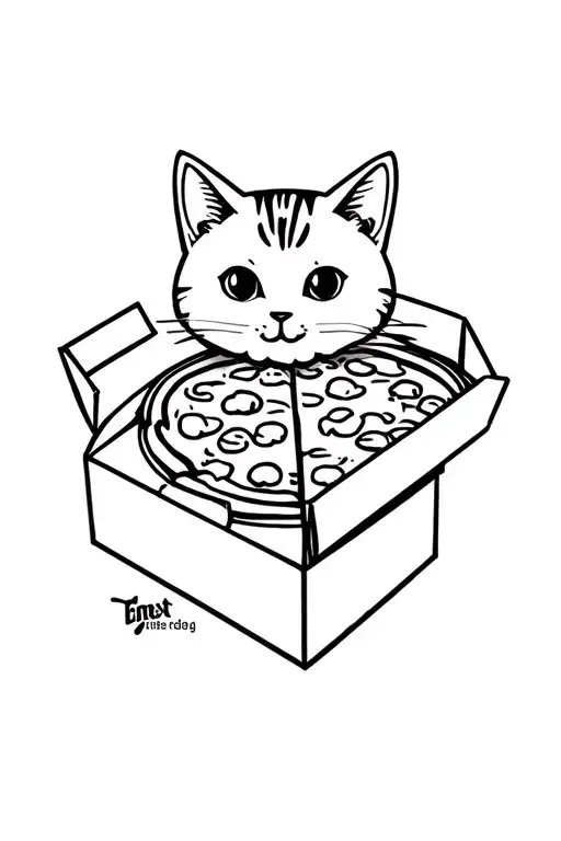 Cute Cat Eats Pizza Box