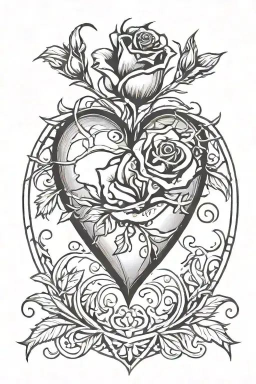 Heart Playing Card Covered By A Rose With Thorns