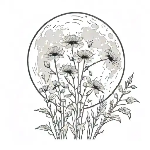Full Moon With Wildflowers Growing Out Of It