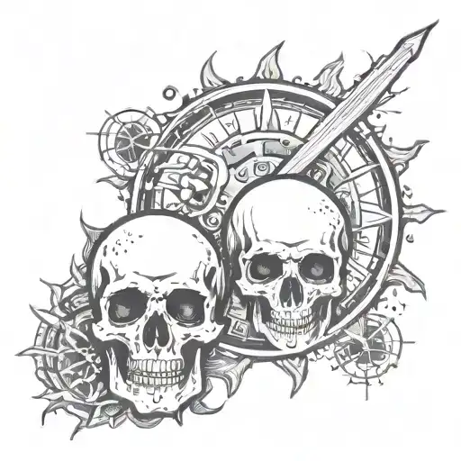 Moon And Sun With Skull Face