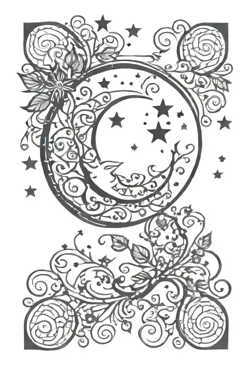 Moon And Vines And Stars Representing