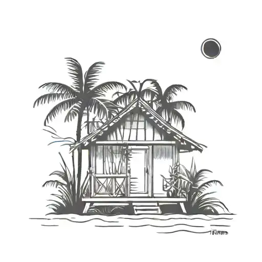 Bamboo Hut With Palm Tree