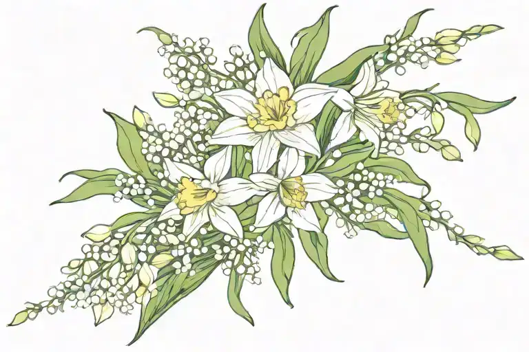 Daffodil And Lily Of Valley Symmetrical Design Wrap Around