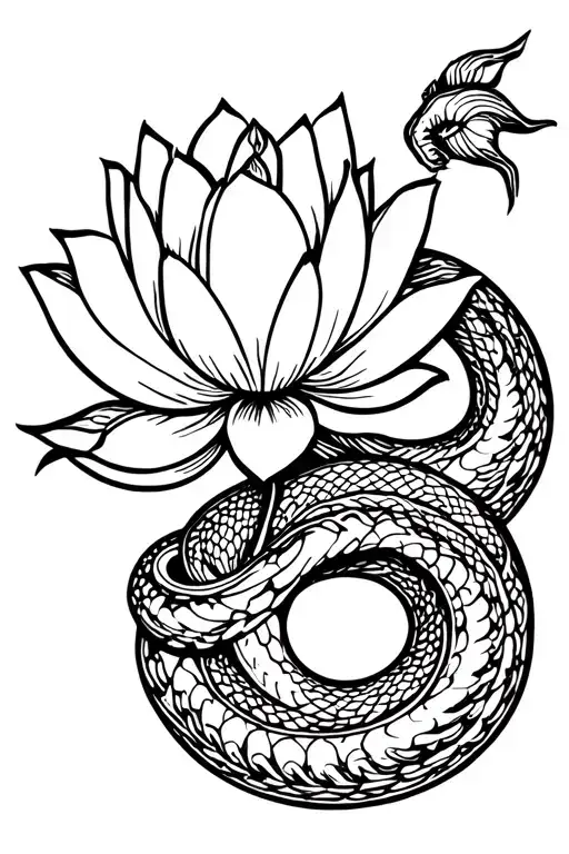 Lotus Flower Intertwined With A Snake