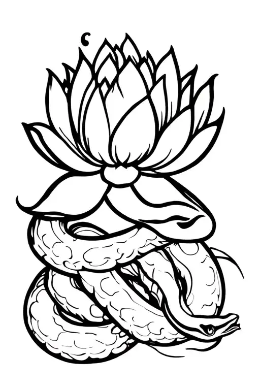 Lotus Flower Intertwined With A Snake Slithering With Its Head Poking Out The Top