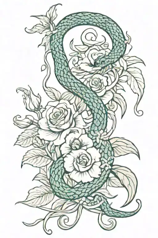 Snake Slithering With Cala Lilies And Roses And Vines