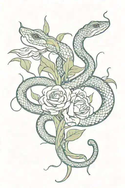 Snake Slithering With Cala Lilies And Roses And Vines