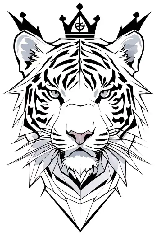 A Geometric Design Featuring A White Tiger And A Dark Crown Intertwined With Power Symbols