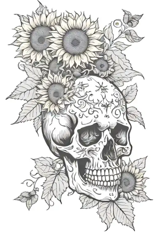 Skull With Sunflowers