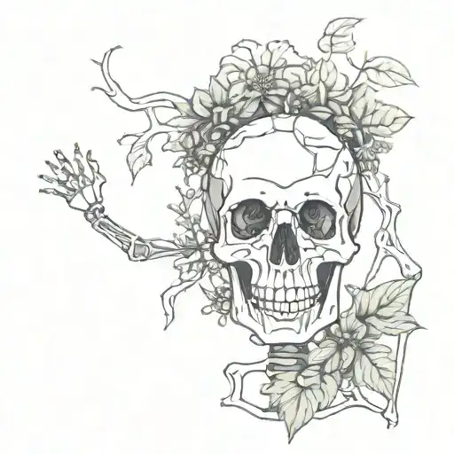 Outline Of A Skeleton With Plants Intertwined