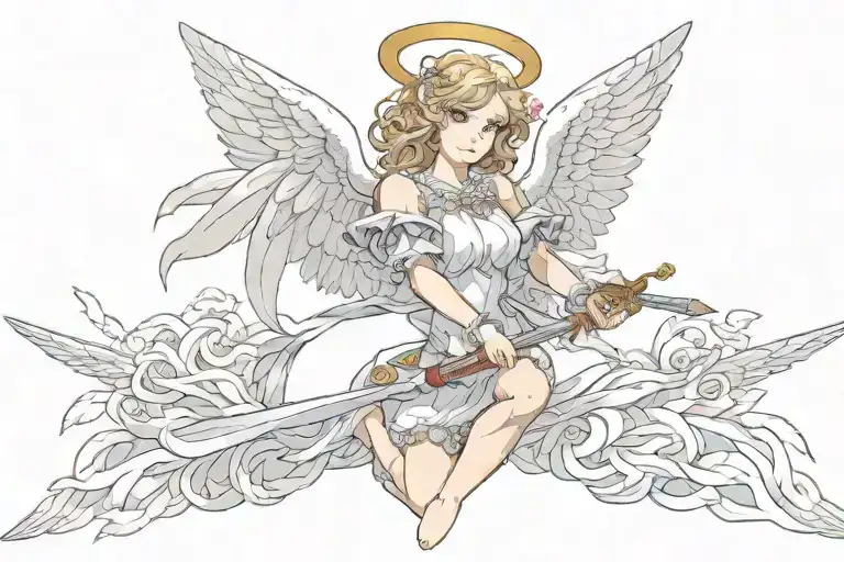 Rokoko Angel With Sword And Wings