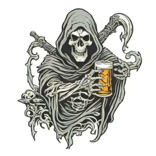 Grim Reaper Holding A Whiskey Glass Filled