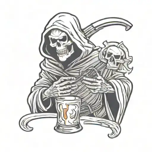Grim Reaper Holding A Whiskey Glass Filled
