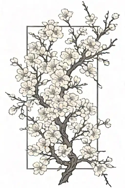 Cherry Blossoms Over A Solid Black Rectangle Frame