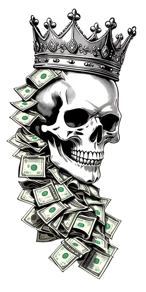 Skull Wearing A Crown Made Of Money