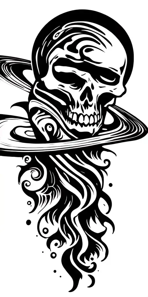 Skull With Shadows Design Maori Planet Saturn