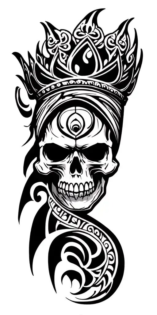 Skull Crown With Shadows Design Maori