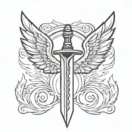 Knife With Gardian Angel Wings Surround