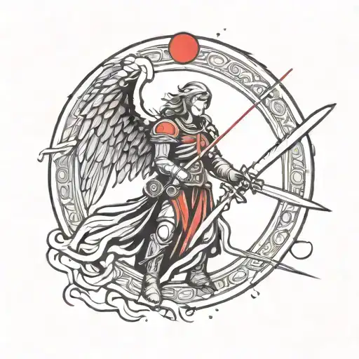 Dark Angel With A Sword With A Red Moon Surrounded