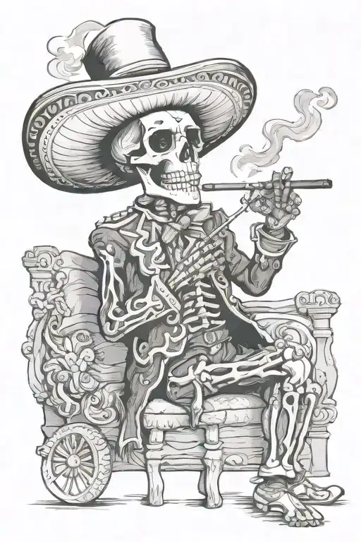 Mexican Charro Skeleton Smoking