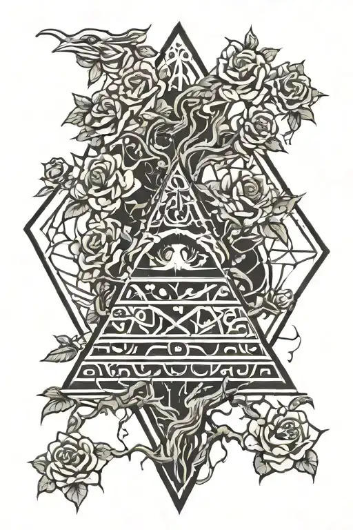 Tree Of Life Intertwined Pyramid With Eye And Dragon Roses