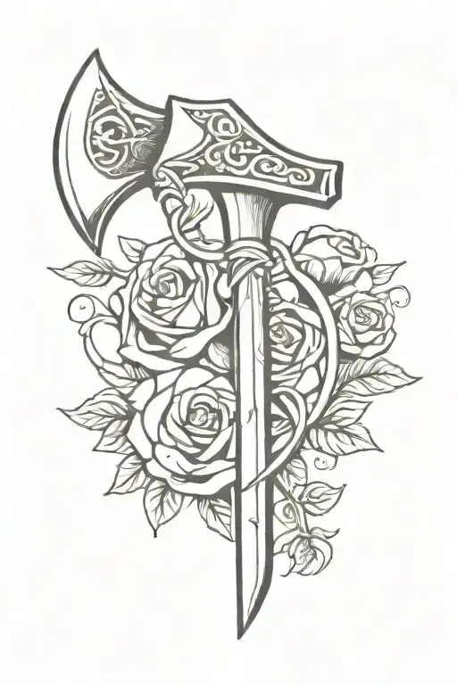 Viking Axe With A Rose Intertwined