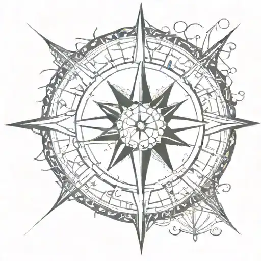 Star With Cardinal Points And A Sun