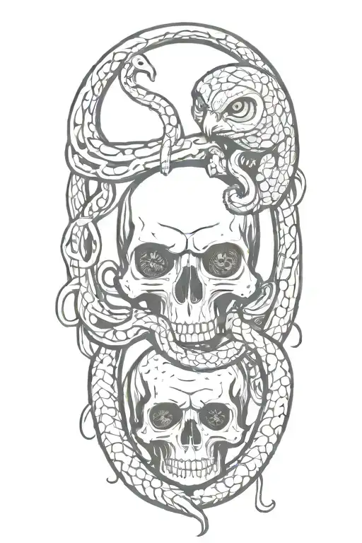 Snake Coiling With Owl And Skull
