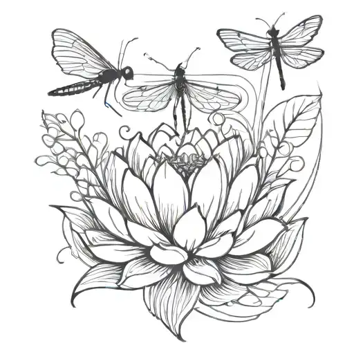 Lotus And Dragonfly Hovering