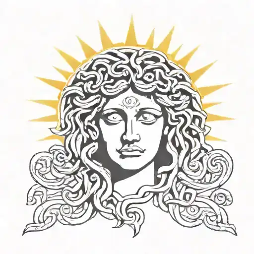 Half Medusa Face On With Half Sun On Left Side